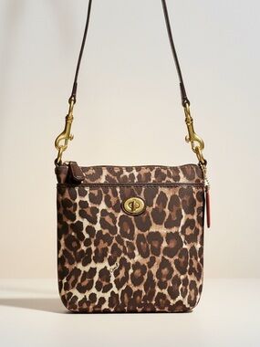 Coach Ocelot Leopard Print Crossbody Bag in Canvas with Turnlock Hardware EUC